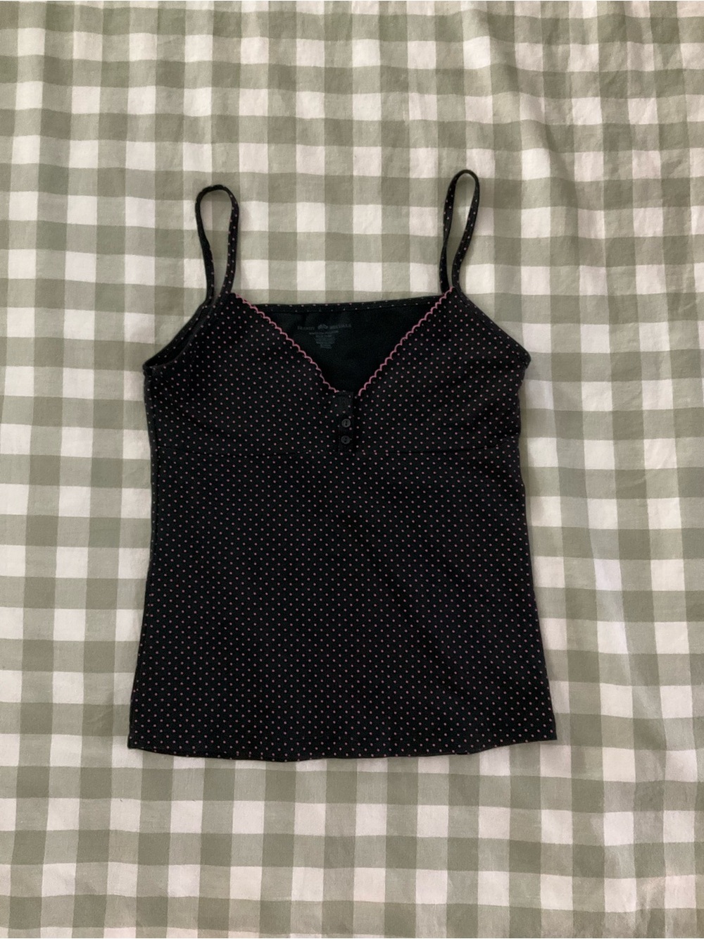 Brandy Melville Pink Polka Dot Spaghetti Strap Cami with Pink Trim